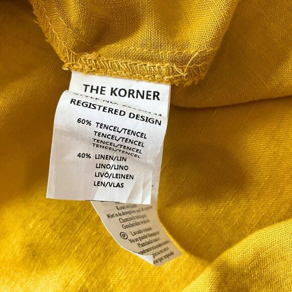 THE KORNER MUSTARD YELLOW SURPLICE LINEN BLEND EMPIRE WAIST MIDI DRESS - XS - Picture 10 of 10